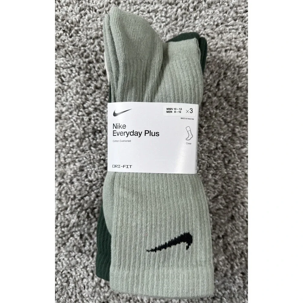 Nike Everyday Plus Dri Fit Cotton Cushioned‎ Socks 3 Pack Green Tan Mens 8-12